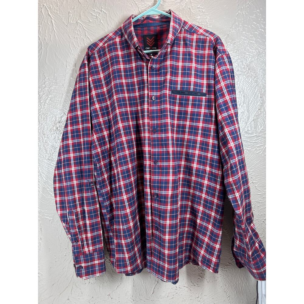 One‎ 90 One Long Sleeve Plaid Button Down Shirt Red Blue Mens Size XL